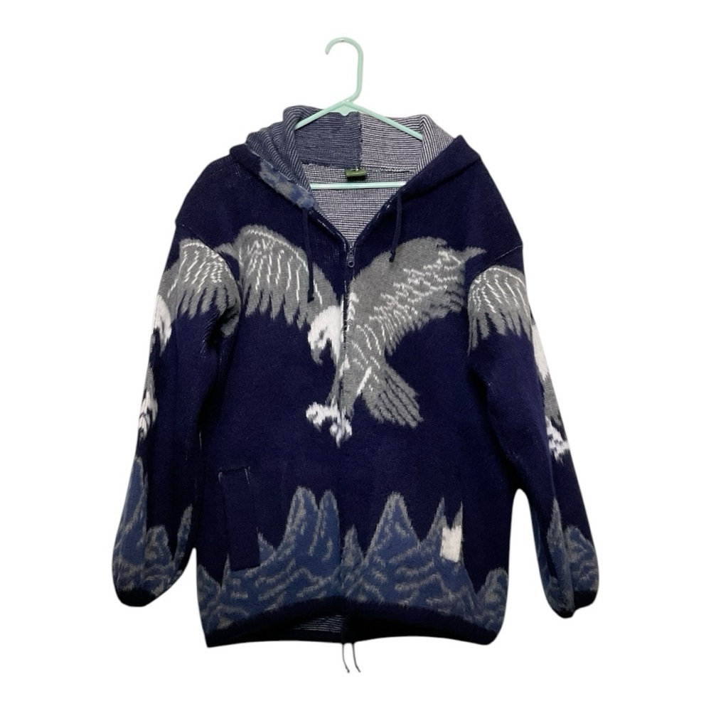 Men’s Vintage Tejidos Himalaya sweater jacket with hood, size large‎
